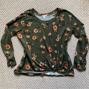 XL green sunflower floral long sleeve tee